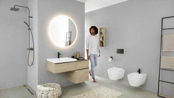 Salle de bains Geberit iCon avec WC suspendu et bidet suspendu